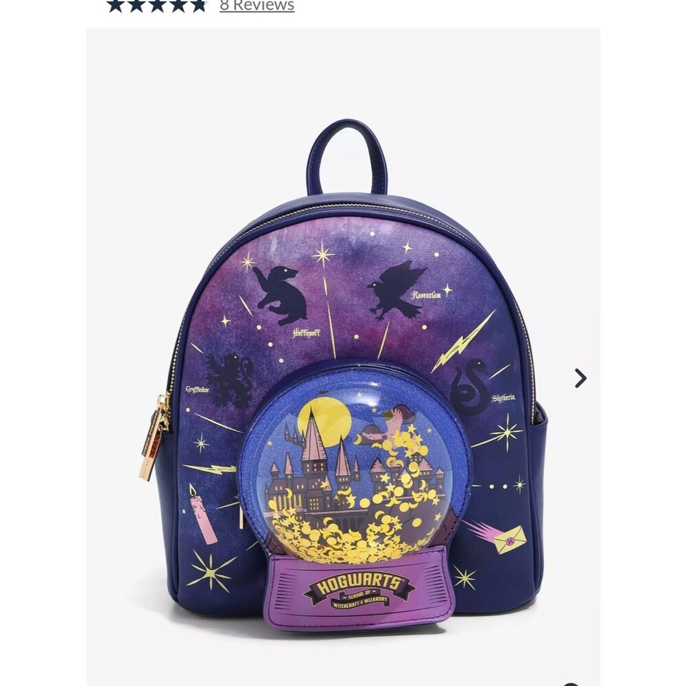 Box lunch Purple Hogwarts Snowglobe Mini Backpack with Gold Accents. NWOT